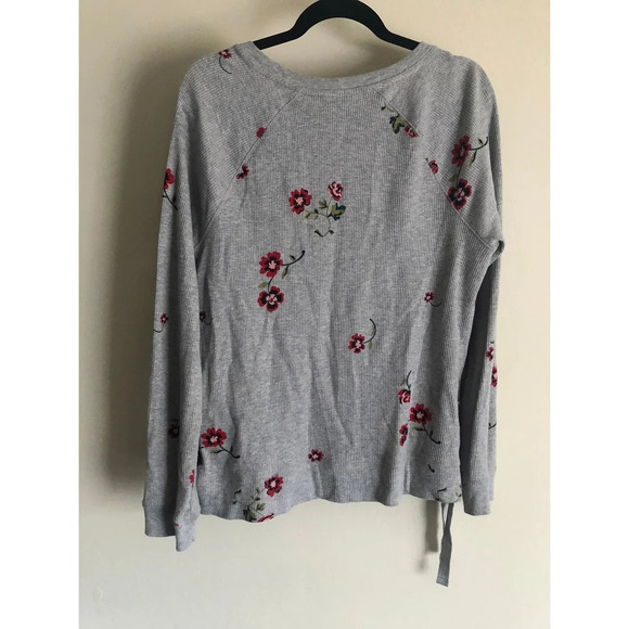 NAUTICA FLORAL LONG SLEEVE T-SHIRT Red Flower All Over Print Grey size L - Picture 2 of 5